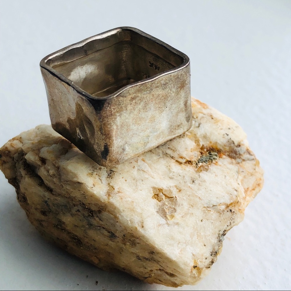 Unique Squared Hammered Sterling Silver Ring - image 3